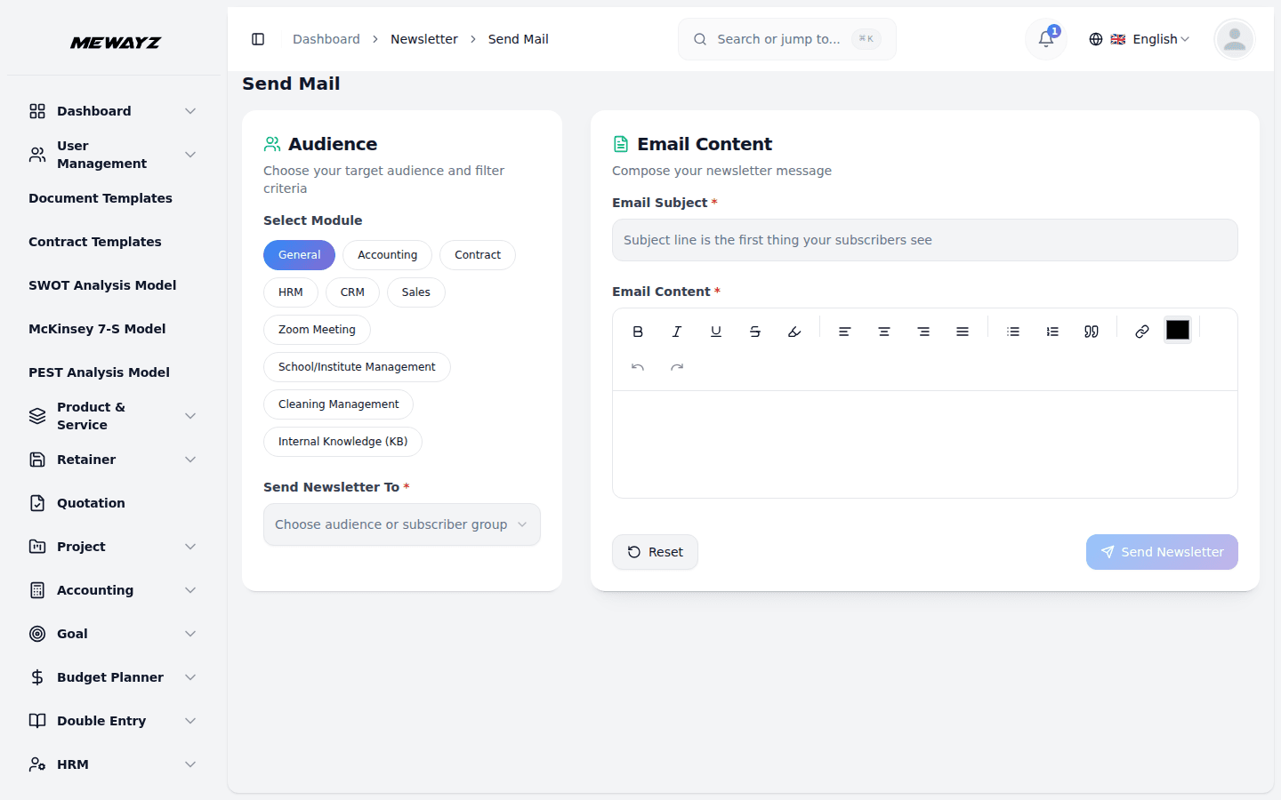Mewayz newsletter and email campaign dashboard
