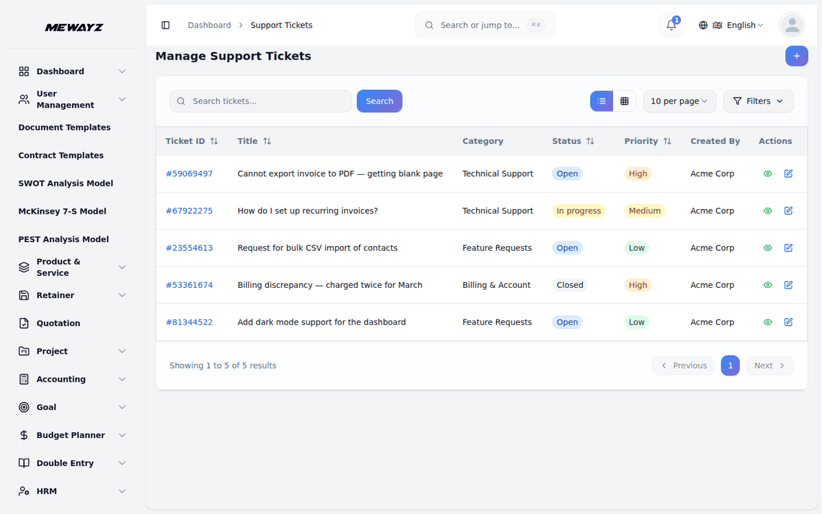 Mewayz helpdesk — tickets, SLA tracking, and knowledge base
