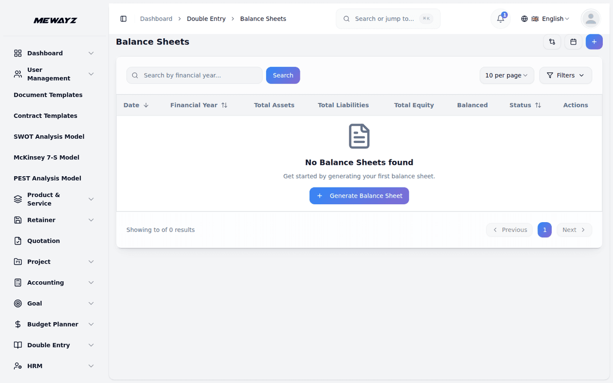 Mewayz Accounting & Finance — Balance sheets