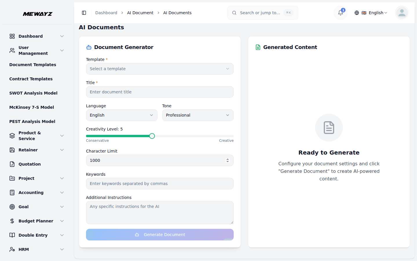 Mewayz AI Writing — AI document generation