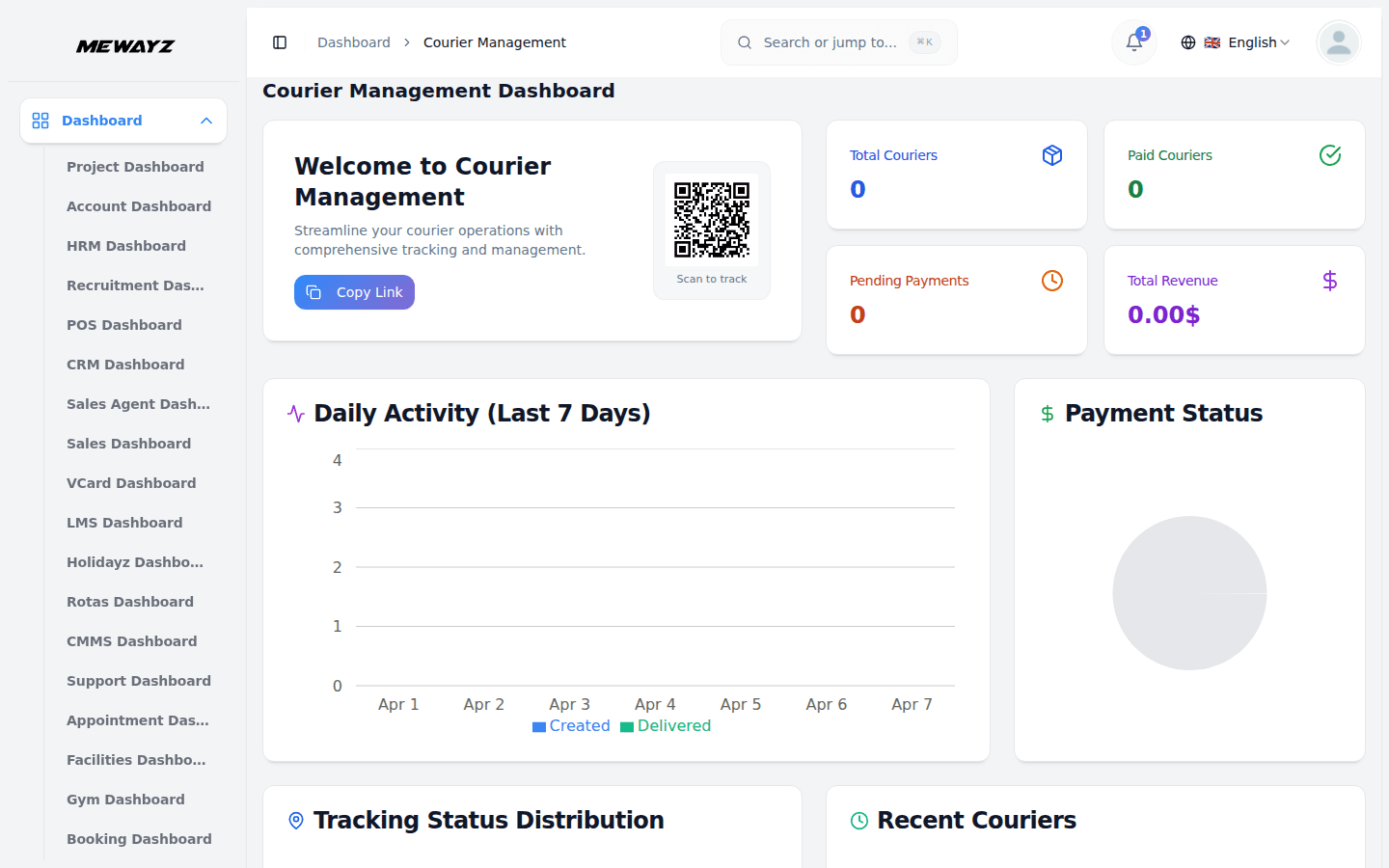 Mewayz Courier & Logistics — Courier dashboard